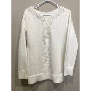 NWOT Women's LOFT Ivory Pullover Sweater Knit V-Neck Front Size Sm